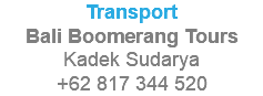 Transport Bali Boomerang Tours Kadek Sudarya +62 817 344 520